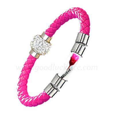 BRM-20NEONPINK (Neon Pink Leather Rice Bracelet) - Click Image to Close
