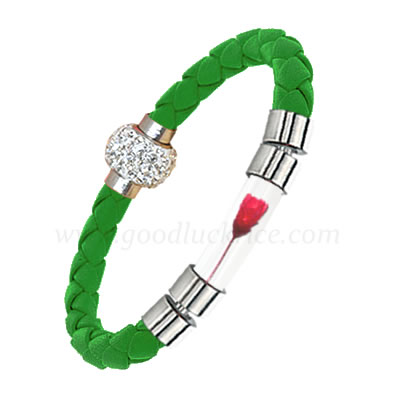 BRM-19GREEN (Green Leather Rice Bracelet)