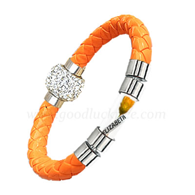 BRM-6NEONORANGE (Neon Orange Leather Rice Bracelet)